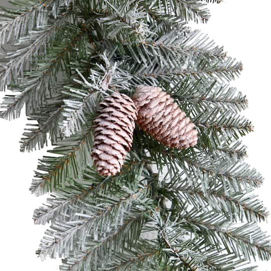 3ft. White LED Lights Geometric Diamond Christmas Frosted Wreath With Pinecones